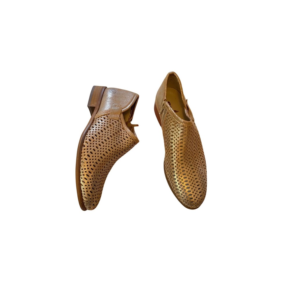 Casta Gold Metallic Perforated Leather Ankle Booties Made in Portugal Size 37